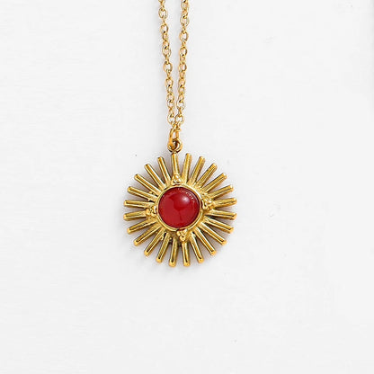 Collares colgantes de girasol de piedra natural de Bohemia y cadena de acero inoxidable