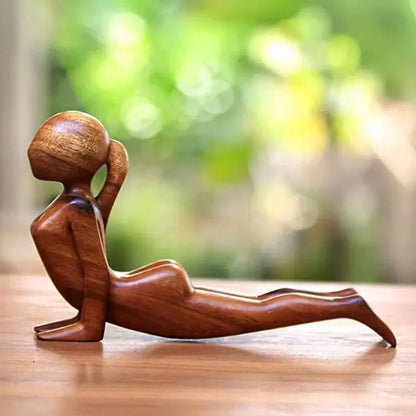 Estatua de meditación de yoga de madera madera hecha a mano