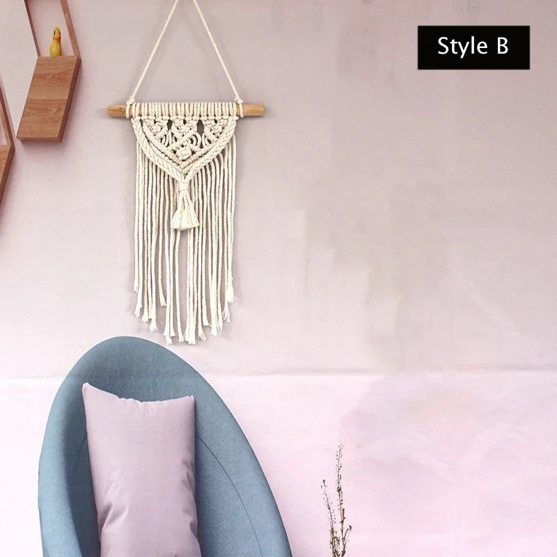 Tapiz colgante de pared con bolsillo tejido a mano, Artesanía bohemia