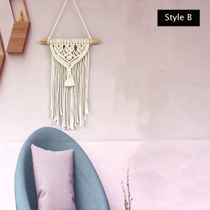 Tapiz colgante de pared con bolsillo tejido a mano, Artesanía bohemia