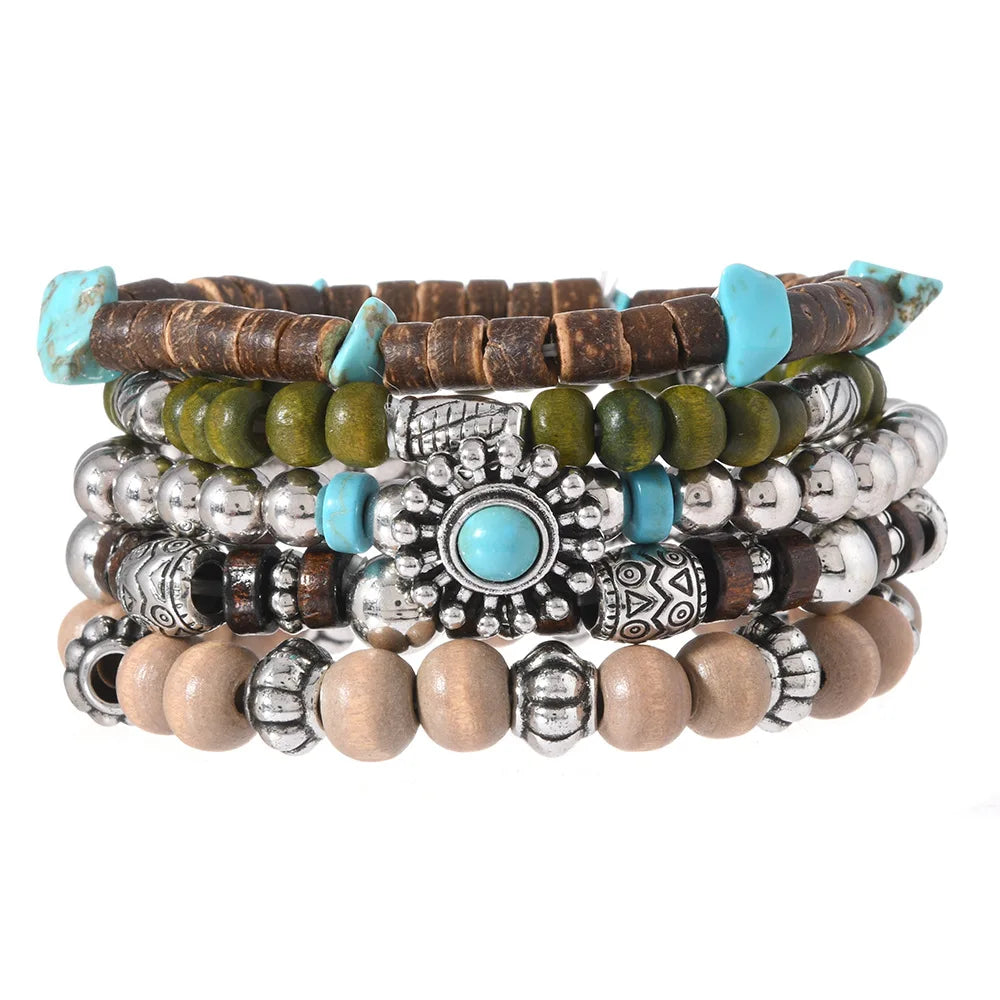 Bohemia Vintage Tribal Pulseras de Cuentas de Madera