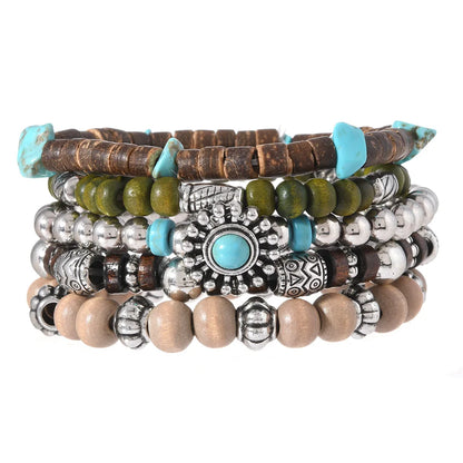 Bohemia Vintage Tribal Pulseras de Cuentas de Madera