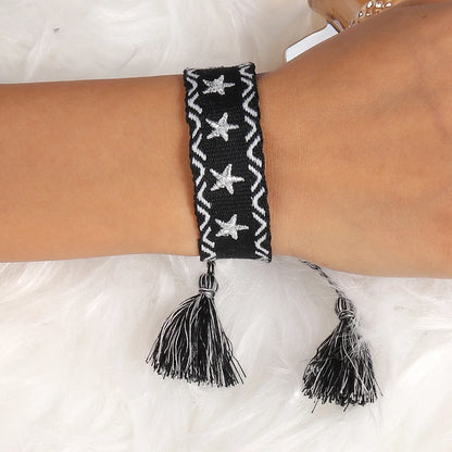 Letras de bordado de Bohemia Pulsera de borla tejida trenzada ajustable hecha a mano moda retro