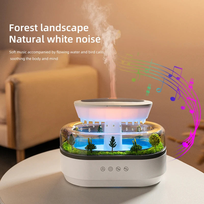 Humidificador de aire de lluvia Luz colorida Ruido blanco Difusor de aceites esenciales, ultrasónico
