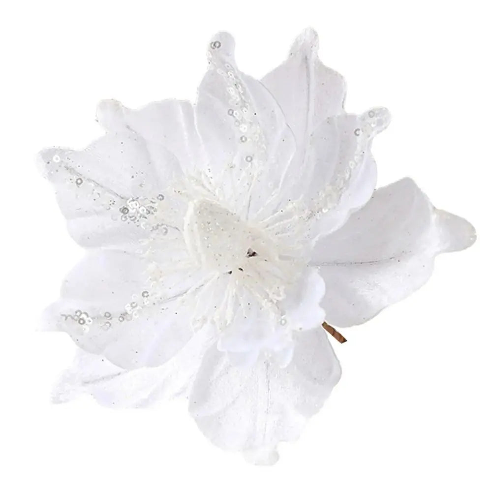 Grandes flores navideñas artificiales brillantes Adorno de árbol de Navidad