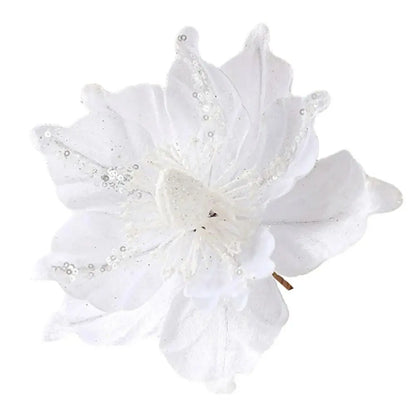 Grandes flores navideñas artificiales brillantes Adorno de árbol de Navidad