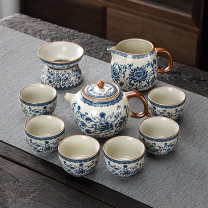 Juego de tazas y tetera de cerámica de lujo floral