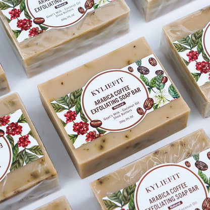 Jabón exfoliante de café Arábica, reduce las manchas oscuras, enriquecido con aceite de coco, manteca de karité, 200 g/7 oz