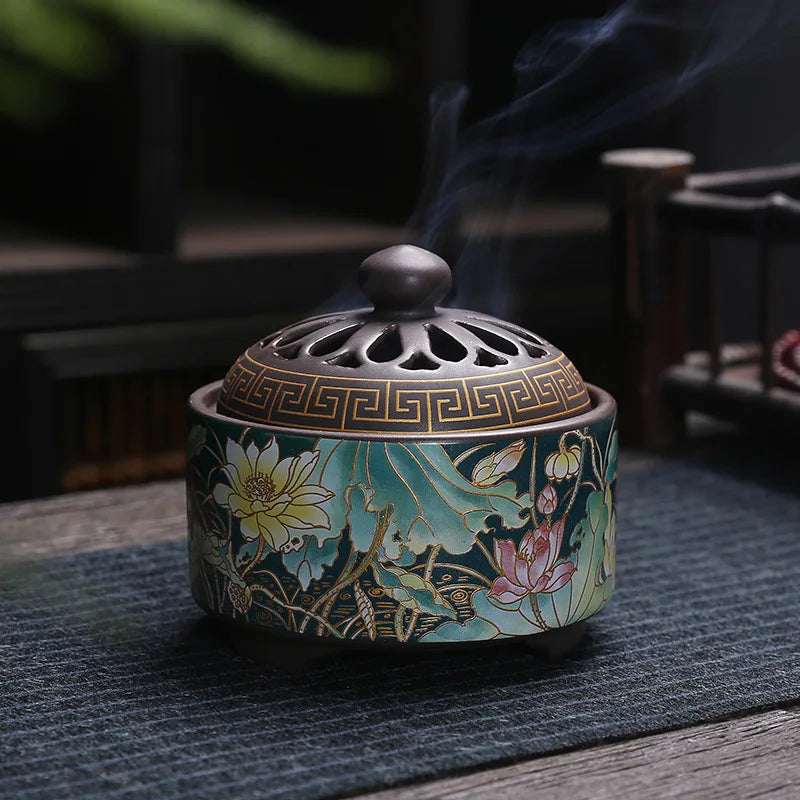 Quemador de incienso de loto de cerámica