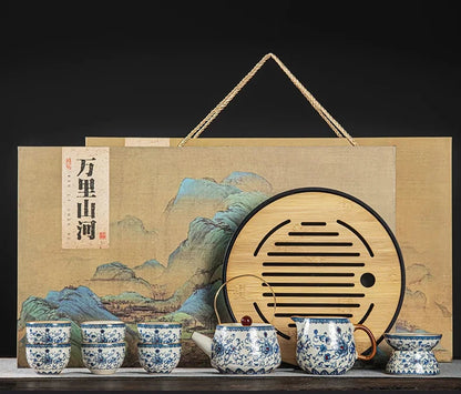 Juego de tazas y tetera de cerámica de lujo floral