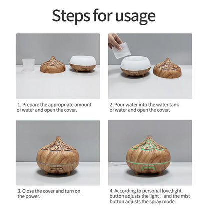 Humidificador de aire de 500 ml, difusor de aceites esenciales de aromaterapia, grano de madera, control remoto, humidificador ultrasónico para hogar, dormitorio, spa