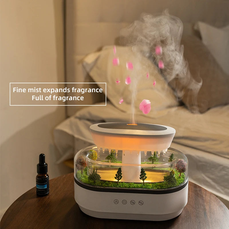 Humidificador de aire de lluvia Luz colorida Ruido blanco Difusor de aceites esenciales, ultrasónico