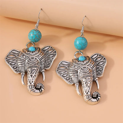 Pendientes colgantes de elefante grande de metal