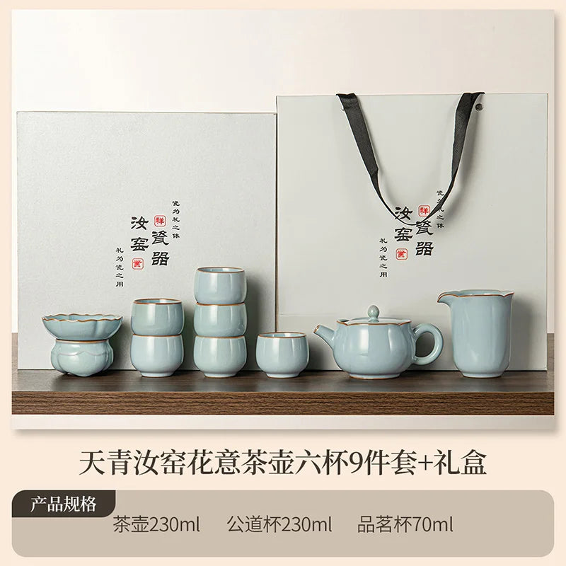 Juego de tazas y tetera de cerámica de lujo floral