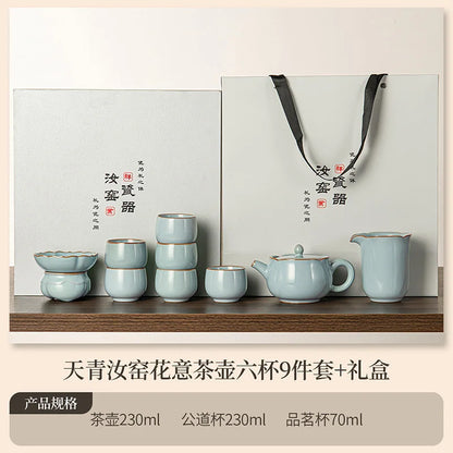 Juego de tazas y tetera de cerámica de lujo floral