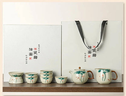 Juego de tazas y tetera de cerámica de lujo floral