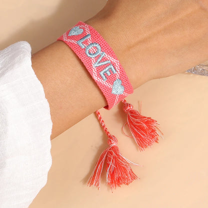 Letras de bordado de Bohemia Pulsera de borla tejida trenzada ajustable hecha a mano moda retro