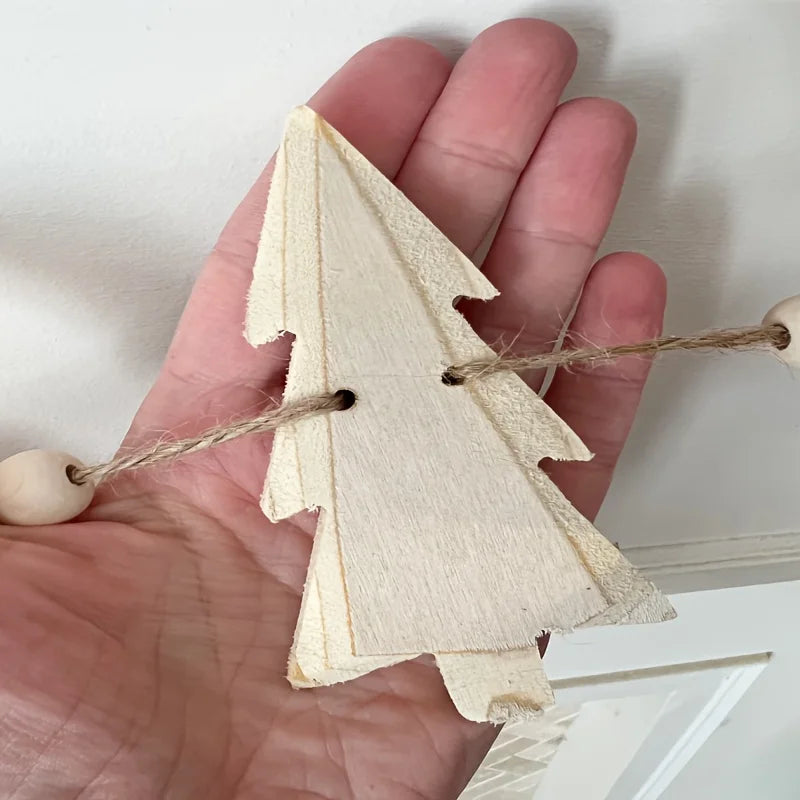 Decoración perfectamente combinada con 12 árboles y cuentas de madera, decoración navideña