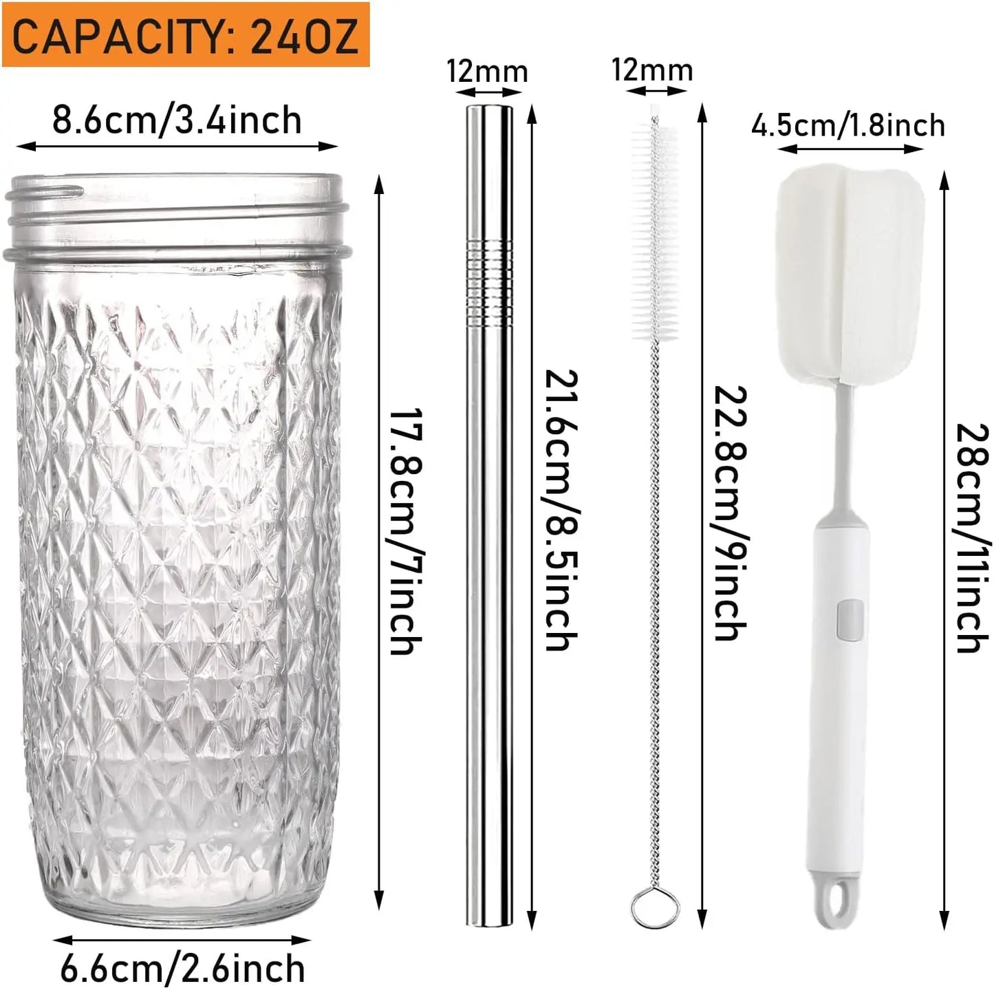 Paquete de 2 vasos de vidrio de 24oz con tapas y pajitas, tazas de té reutilizables