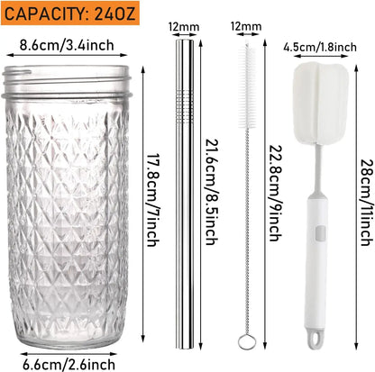 Paquete de 2 vasos de vidrio de 24oz con tapas y pajitas, tazas de té reutilizables