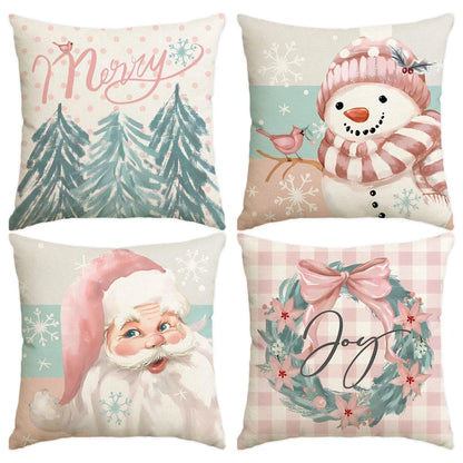 4 Uds funda de almohada de Feliz Navidad, árbol de Navidad Reno Santa Claus sala de estar sofá decoración funda de cojín