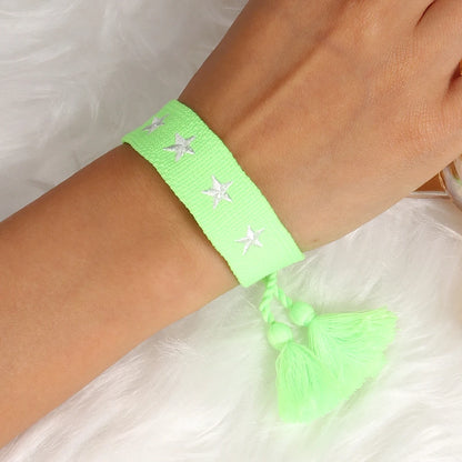 Letras de bordado de Bohemia Pulsera de borla tejida trenzada ajustable hecha a mano moda retro