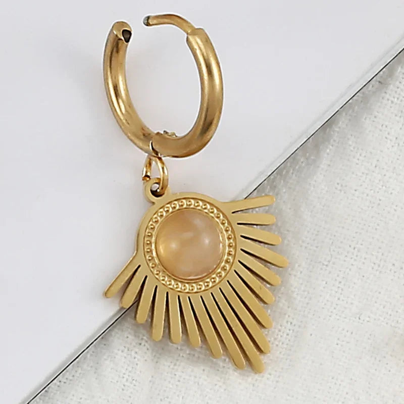 Natural stone earrings with Bohemian triangle inlays, exquisite stainless steel dangle earring