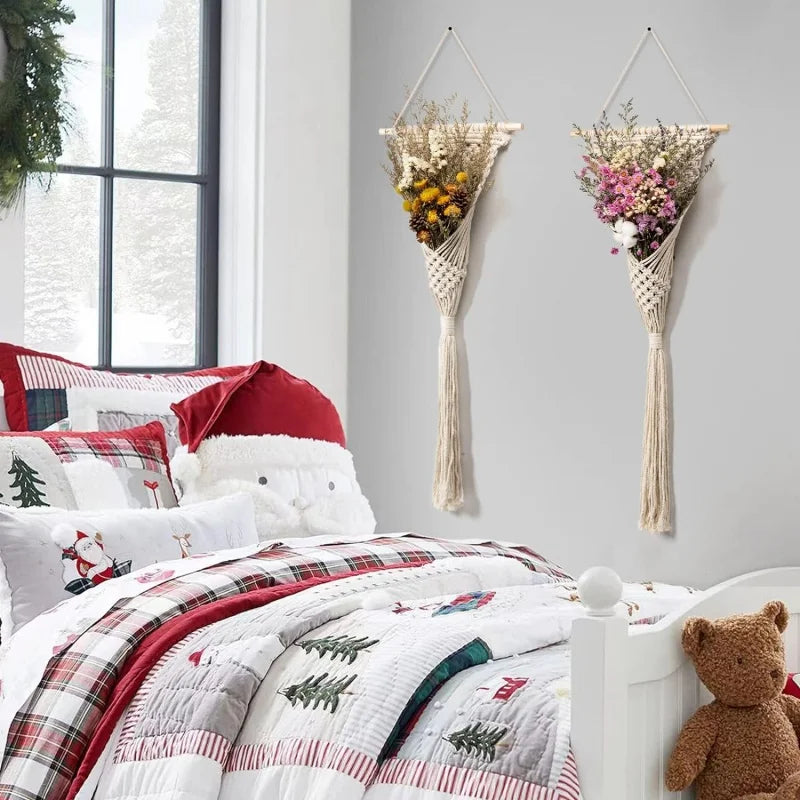 Tapiz colgante de pared con bolsillo tejido a mano, Artesanía bohemia