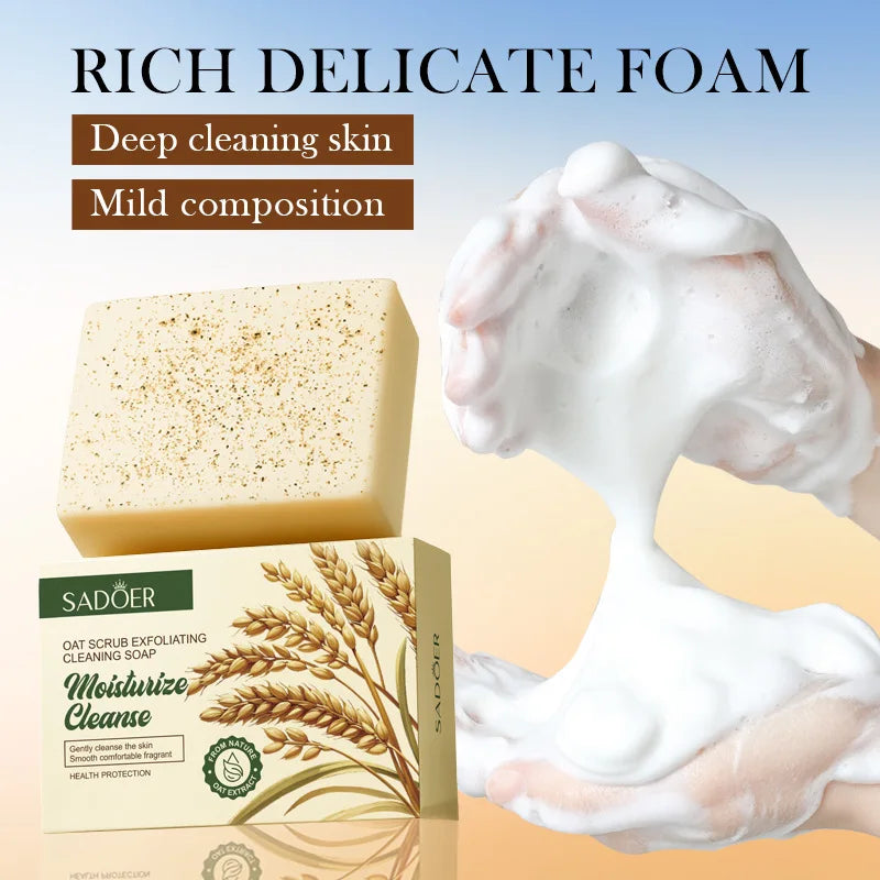 Jabón Exfoliante de avena orgánico natural, hecho a mano, jabón de limpieza profunda para el cuerpo y la cara, ilumina la piel sensible, reduce los poros