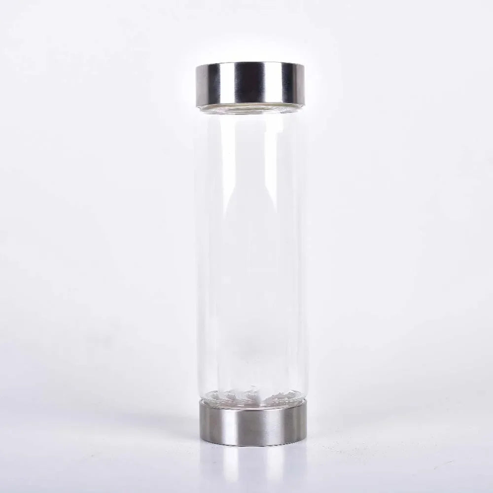 Botella de agua de acero inoxidable con piedra preciosa, tallada a mano