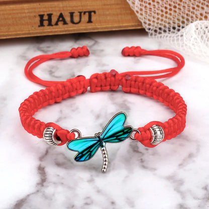 Pulseras de tejido a mano de libélula azul