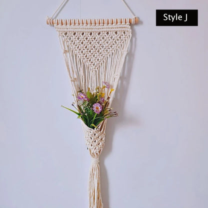 Tapiz colgante de pared con bolsillo tejido a mano, Artesanía bohemia