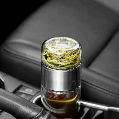 Botella de agua de té de 420ML, vaso de agua de doble capa de vidrio de borosilicato alto