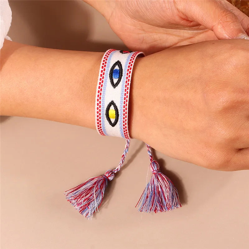 Letras de bordado de Bohemia Pulsera de borla tejida trenzada ajustable hecha a mano moda retro