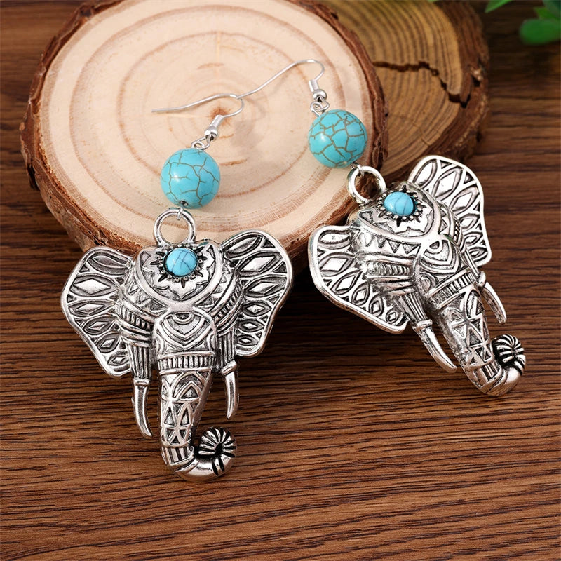 Pendientes colgantes de elefante grande de metal