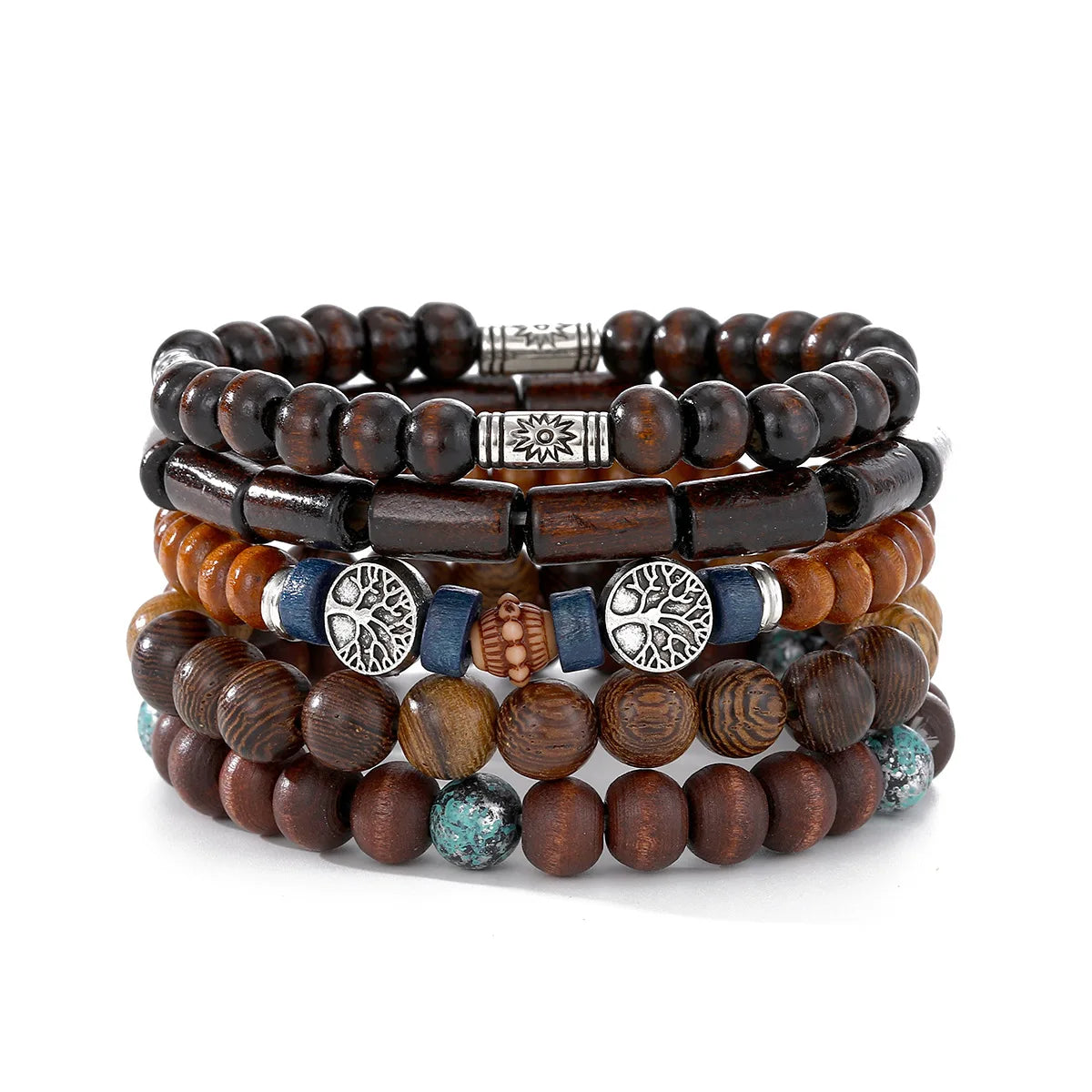 Unisex Bohemian multi-layer wooden bead bracelet