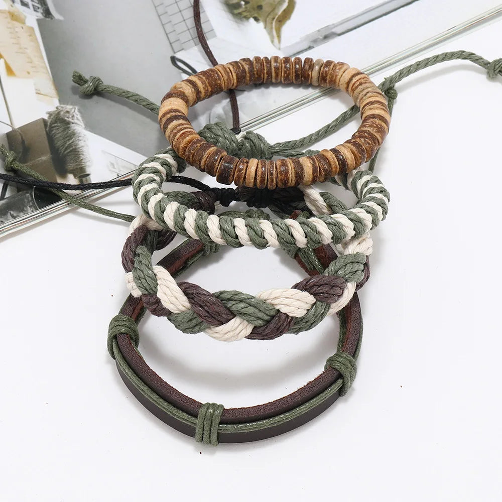 Pulseras de cuero tejido Bohemia Vintage Leather Para hombre.