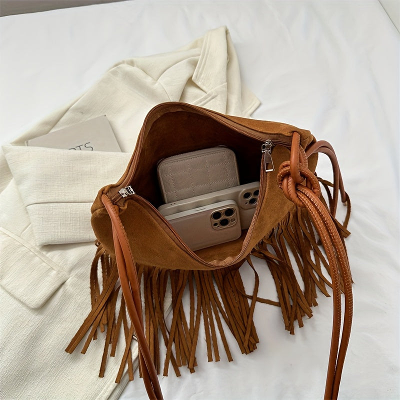 Bolso Boho Chic de gran capacidad - Resistente al agua, correas de hombro fijas, forro de poliéster, cierre de cremallera