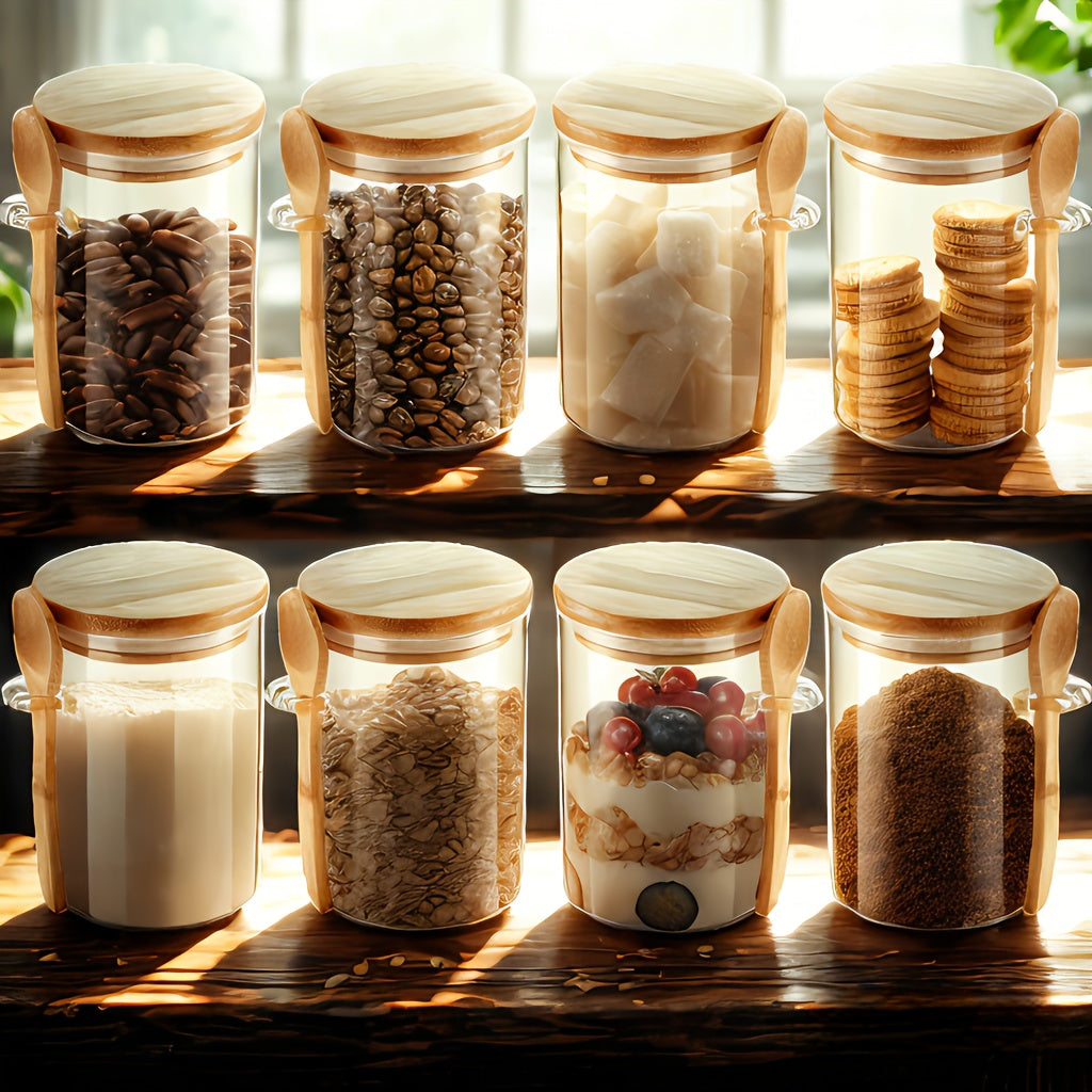 Tarros de vidrio con tapa y cuchara