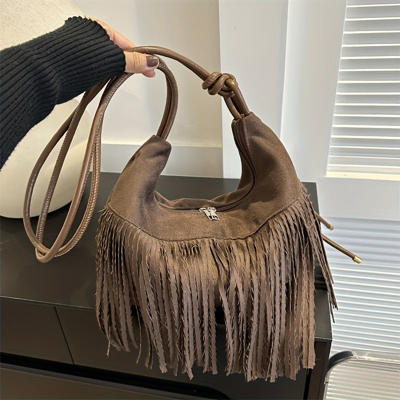 Bolso Boho Chic de gran capacidad - Resistente al agua, correas de hombro fijas, forro de poliéster, cierre de cremallera