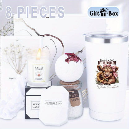 Cesta de regalo de spa de 8 piezas, juego de cestas artículos que incluyen taza, bombas de baño, velas, jabón, caja de regalo, sales de baño