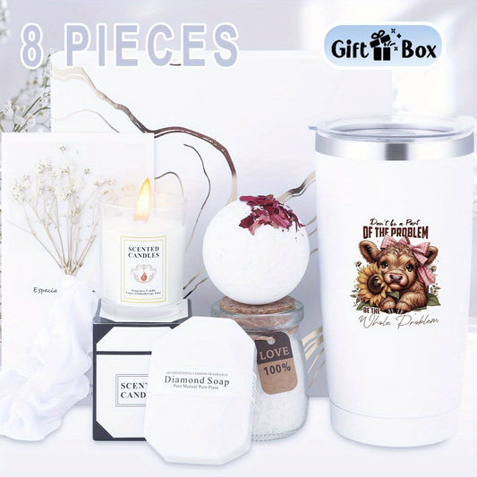 Cesta de regalo de spa de 8 piezas, juego de cestas artículos que incluyen taza, bombas de baño, velas, jabón, caja de regalo, sales de baño