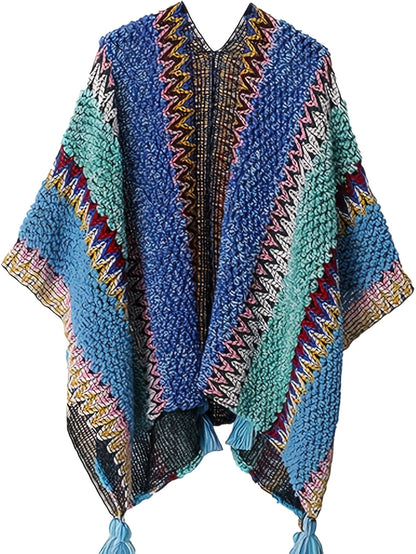 cárdigan de poncho étnico suave, bohemio