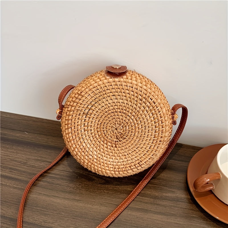 Mini bolso redondo tejido de estilo bohemio