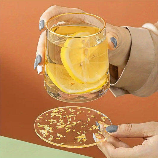 6 posavasos acrílicos de lámina dorada