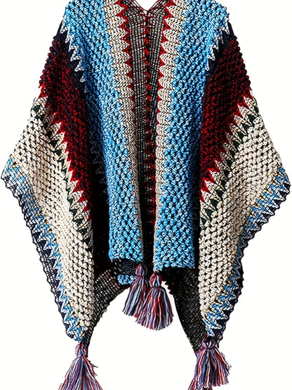 cárdigan de poncho étnico suave, bohemio