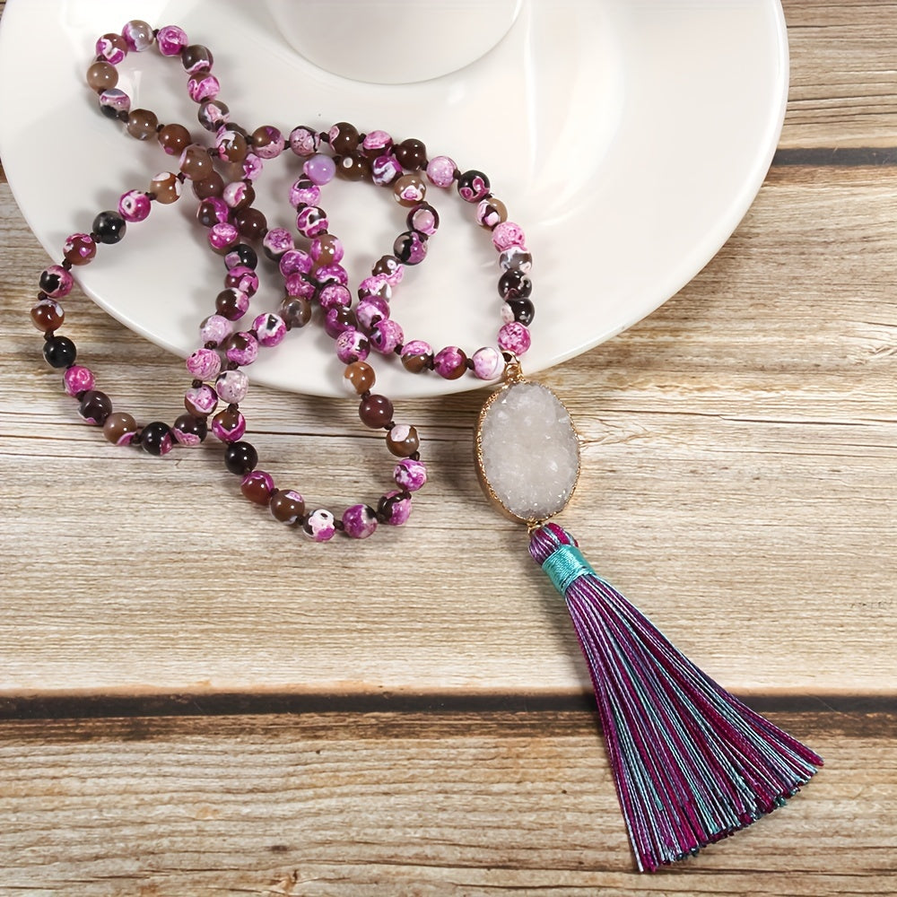 Colgante largo de estilo bohemio de piedra natural colorida
