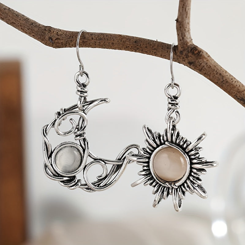 Pendientes colgantes de cristal Bohemia Sun Moon - Color plateado