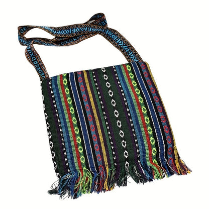 Bolso bandolera bordado Boho-Chic con borlas, cremallera segura y tela duradera