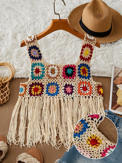 Top de bikini con flecos de ganchillo Boho Chic